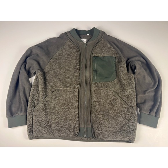 Uniqlo White Mountaineering Fleece Jacket Olive Green Full Zip Mens XL - Picture 1 of 11